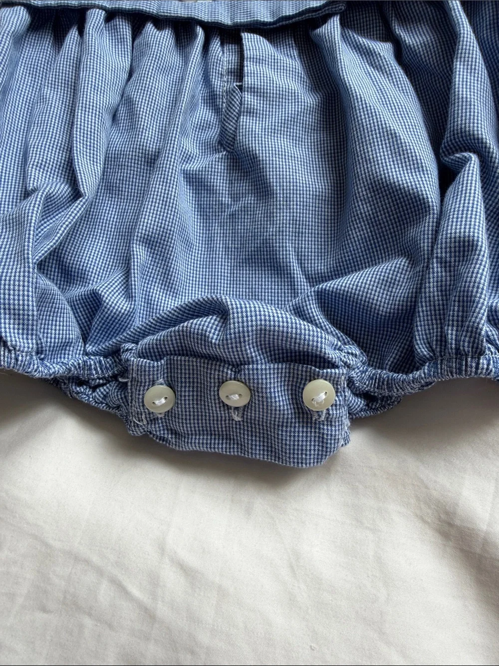 Silly Goose Blue Gingham Baby Romper with Red Truck Smocking